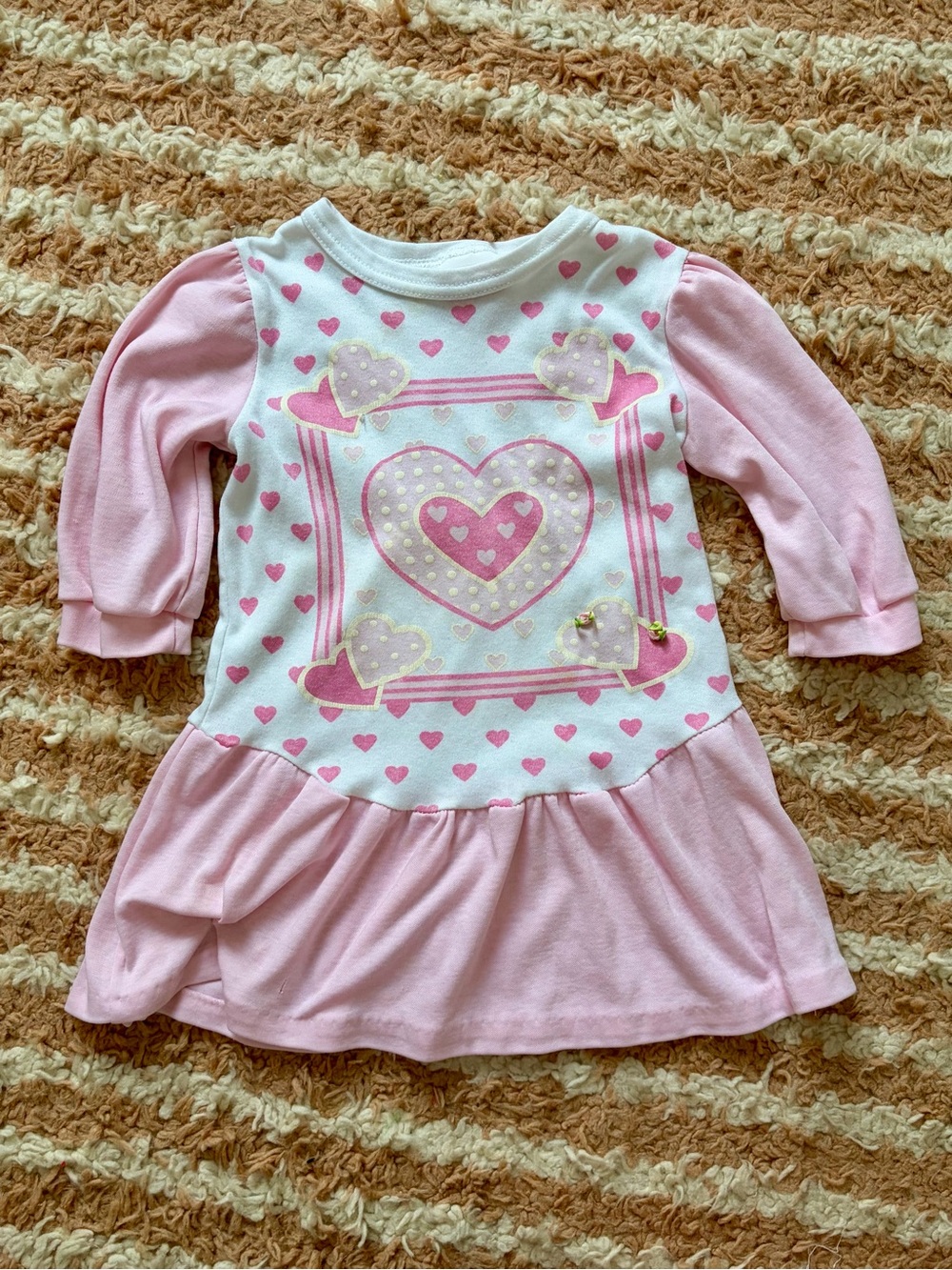Vintage Pink Heart Print Long Sleeve Dress